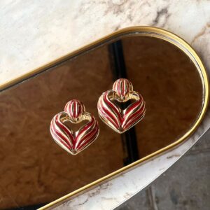 Bordo Çizgili Sallantılı Kalp Küpe