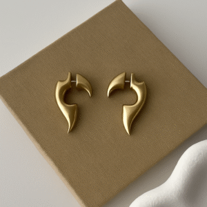 Çift Taraflı Gold Tasarım Küpe