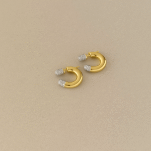 İki Taraflı-Taş Detaylı Gold Küpe