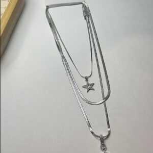 Çelik silver 3lü yıldız uçlu kolye