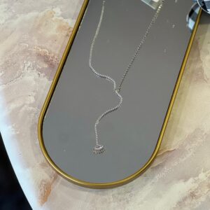 Göz uç detaylı taşlı Y çelik silver kolye