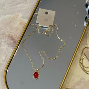 Kırmızı uçlu vintage uzun çelik kolye