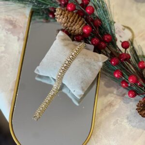 Hasır örgü taş detaylı gold çelik