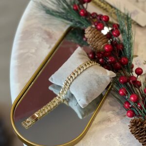 Kalın zincir taş işlemeli gold çelik bileklik