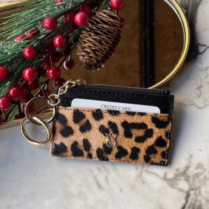 VS leopar desenli fermuarlı kartlık