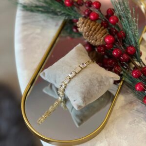 Baget taşlı sarmal çelik gold bileklik