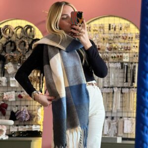 Mavi krem ekose şal