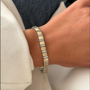 Kare ezme taşlı çelik gold bileklik