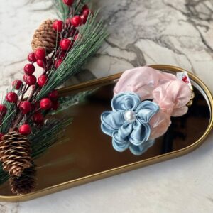 Pembe / Mavi çiçekli lastik toka