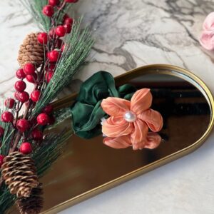 Turuncu / Haki çiçekli lastik toka